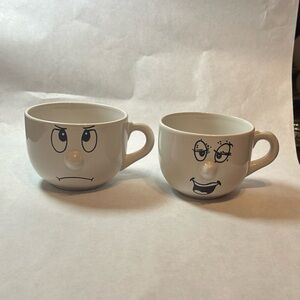 Vintage 3D Nose Charming White Face Tea/Coffee Mugs Set (2). 16oz